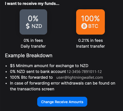 Lightning Pay's Split Payments Feature with 100% of payment forwarded to merchant wallet
