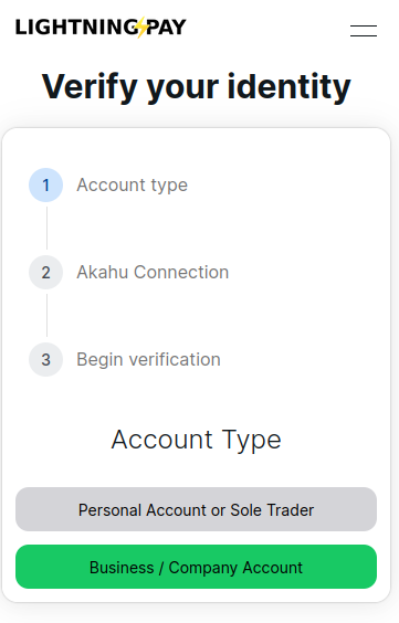 First Page of Lightning Pay's Verification Process
