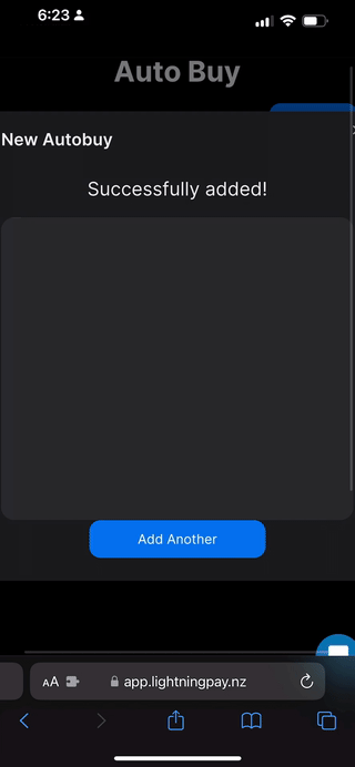 Lightning Pay's Auto Buy configuration confirmed by green check