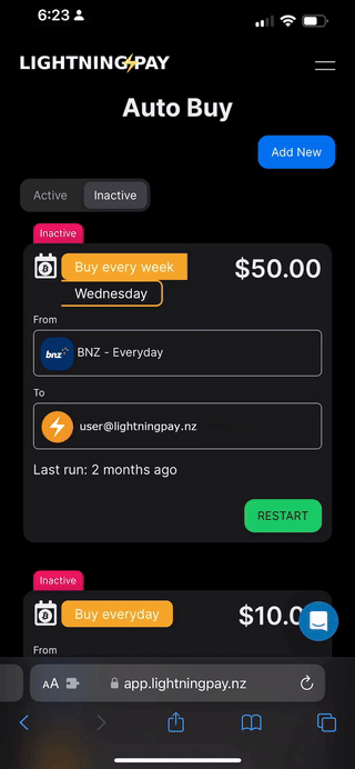 Select Restart to activate an inactive Auto Buy