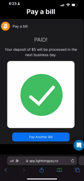 Green Checkbox confirming Lightning Pay Bill Pay is completed